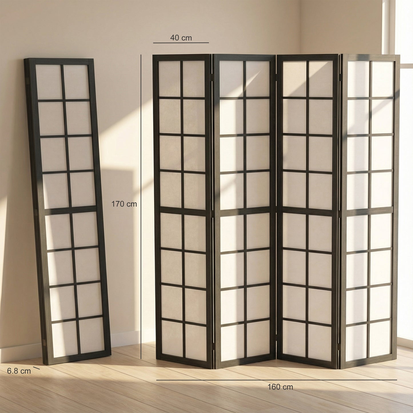 4 Panel Folding Room Divider, Freestanding Room Separator, Indoor Privacy Screen for Living Room, Bedroom, Black