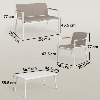 4 Seater Garden Furniture Set with Loveseat, Armchairs, Table, Metal Garden Sofa Set with Breathable Seats, Khaki