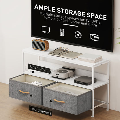TV Stand Cabinet with 2 Foldable Drawers - White