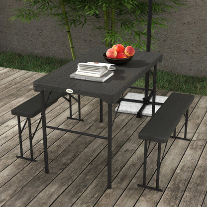 Folding Picnic Table with 2 Benches, 3-Piece Portable Garden Furniture Set for 4, Dining Table Set with Plastic Top