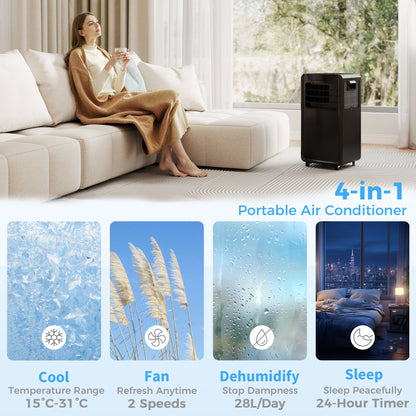 Air Conditioning Unit 10000 BTU, 4-in-1 Portable Air Conditioner with Remote Control, LED Display, 2 Speeds, Black
