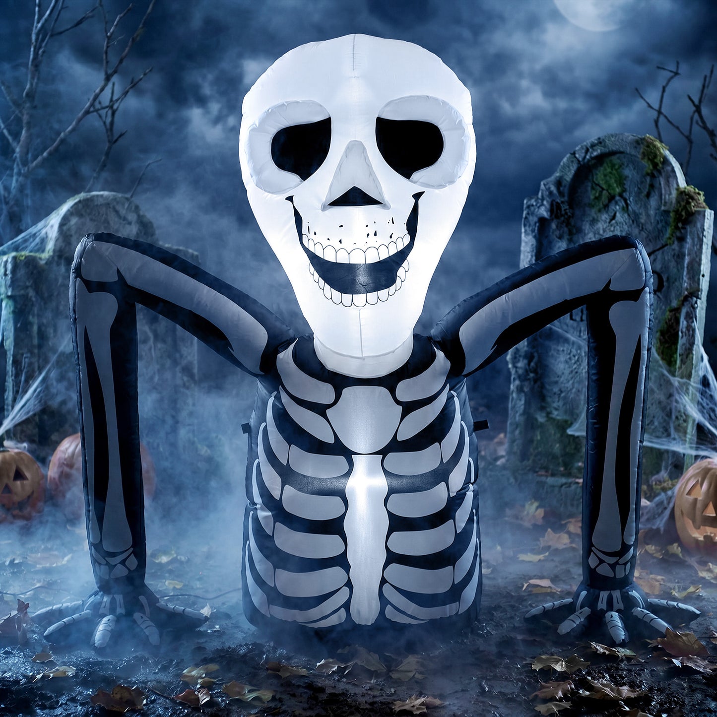 Inflatable Ground Crawling Skeleton, Scary Halloween Decoration with Built-in LED Lights for Indoor Outdoor Decor