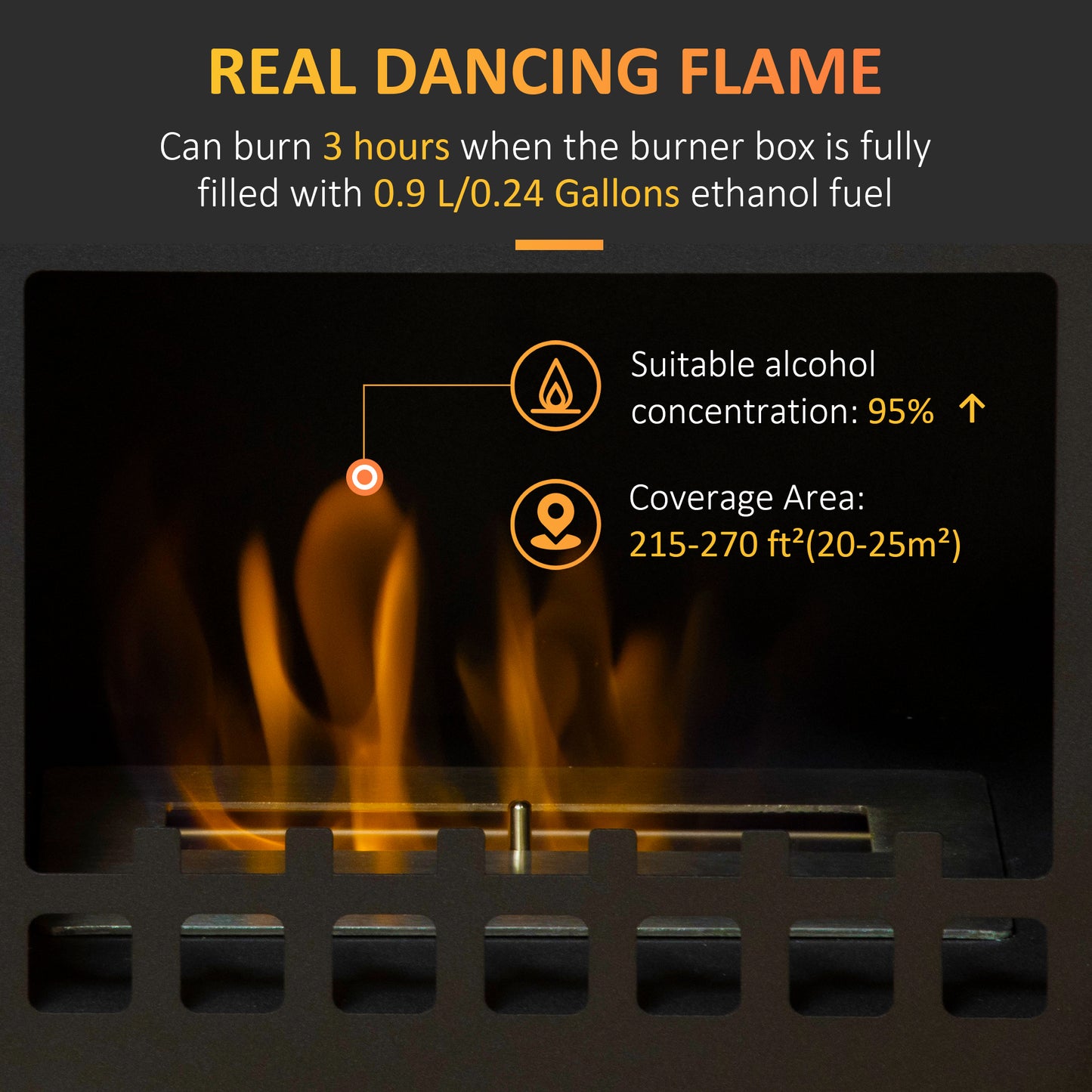 Free Standing Ethanol Fireplace, Bioethanol Heater Stove Fire with 0.9L Tank, 3 Hours Burning Time, Black