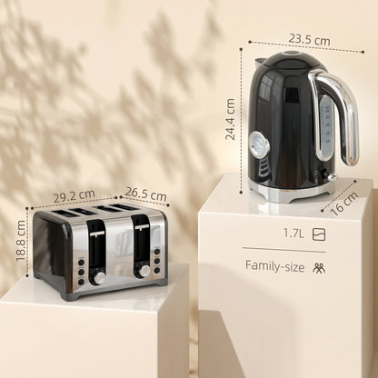 Retro 3000W Kettle and Toaster Set - Black
