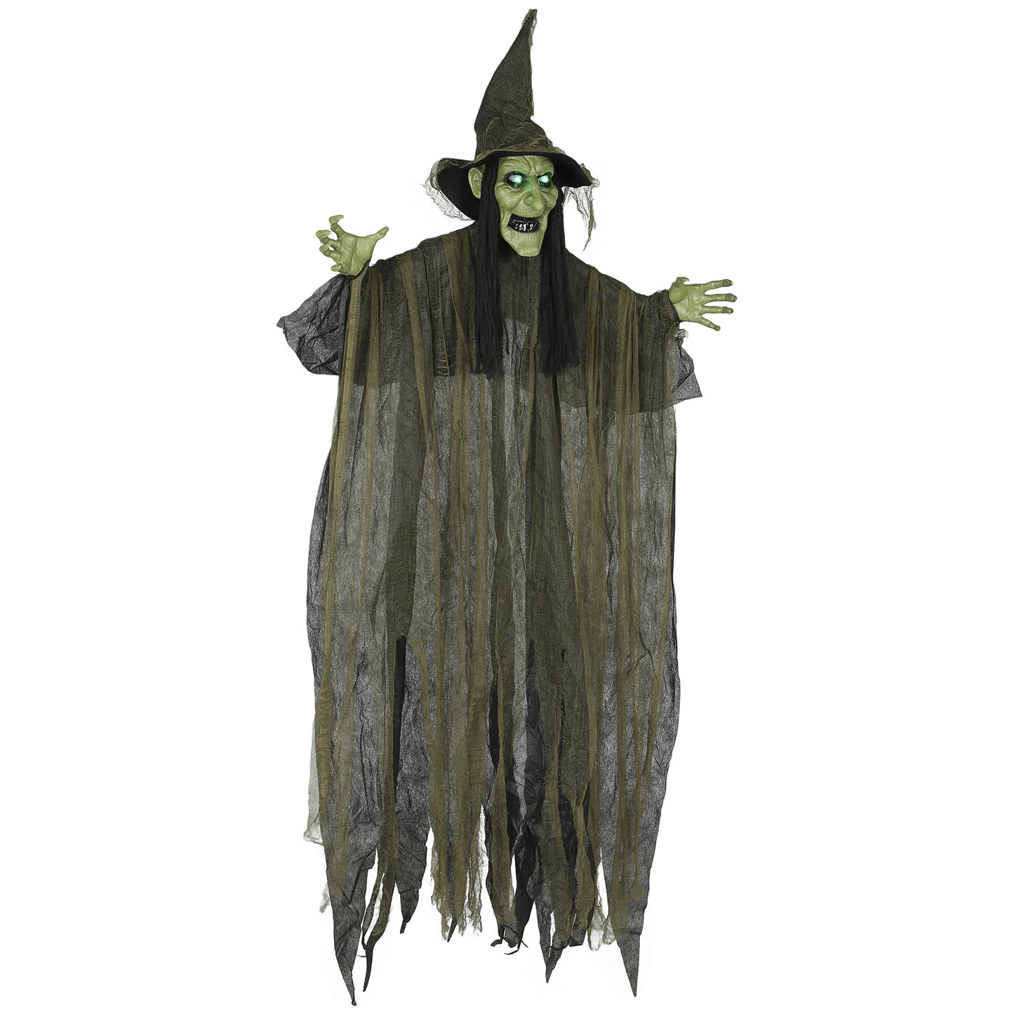 170 cm Life Size Hanging Halloween Animated Witch with Glowing LED Eyes, Spooky Witch Scary Halloween Decorations
