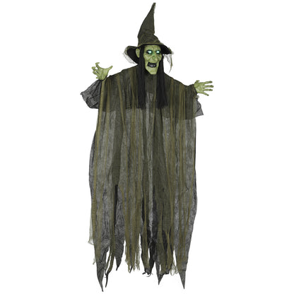 170 cm Life Size Hanging Halloween Animated Witch with Glowing LED Eyes, Spooky Witch Scary Halloween Decorations