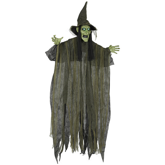 170 cm Life Size Hanging Halloween Animated Witch with Glowing LED Eyes, Spooky Witch Scary Halloween Decorations