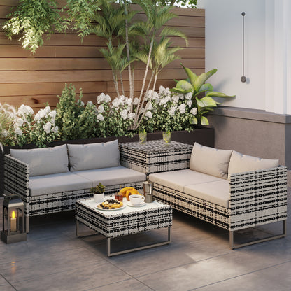 4pc Garden Rattan Wicker Outdoor Furniture Patio Corner Sofa Love Seat and Table Set with Cushions Side Desk Storage