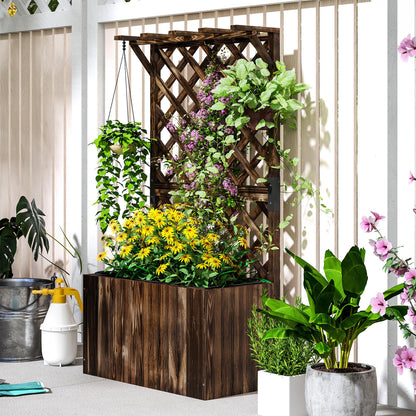 Wooden Planter with Trellis, Freestanding Raised Garden Bed with Drainage Holes