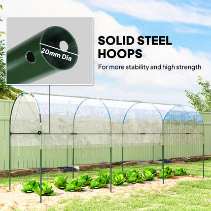 Tunnel Tomato Greenhouse with 4 Hoops and Top Tap, Pointed Bottom and Guy Ropes, 400 x 123 x 171 cm, Clear