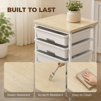 6-Tier Storage Trolley on Wheels, Metal Kitchen Rolling Cart with 5 Pull-Out Drawers, White