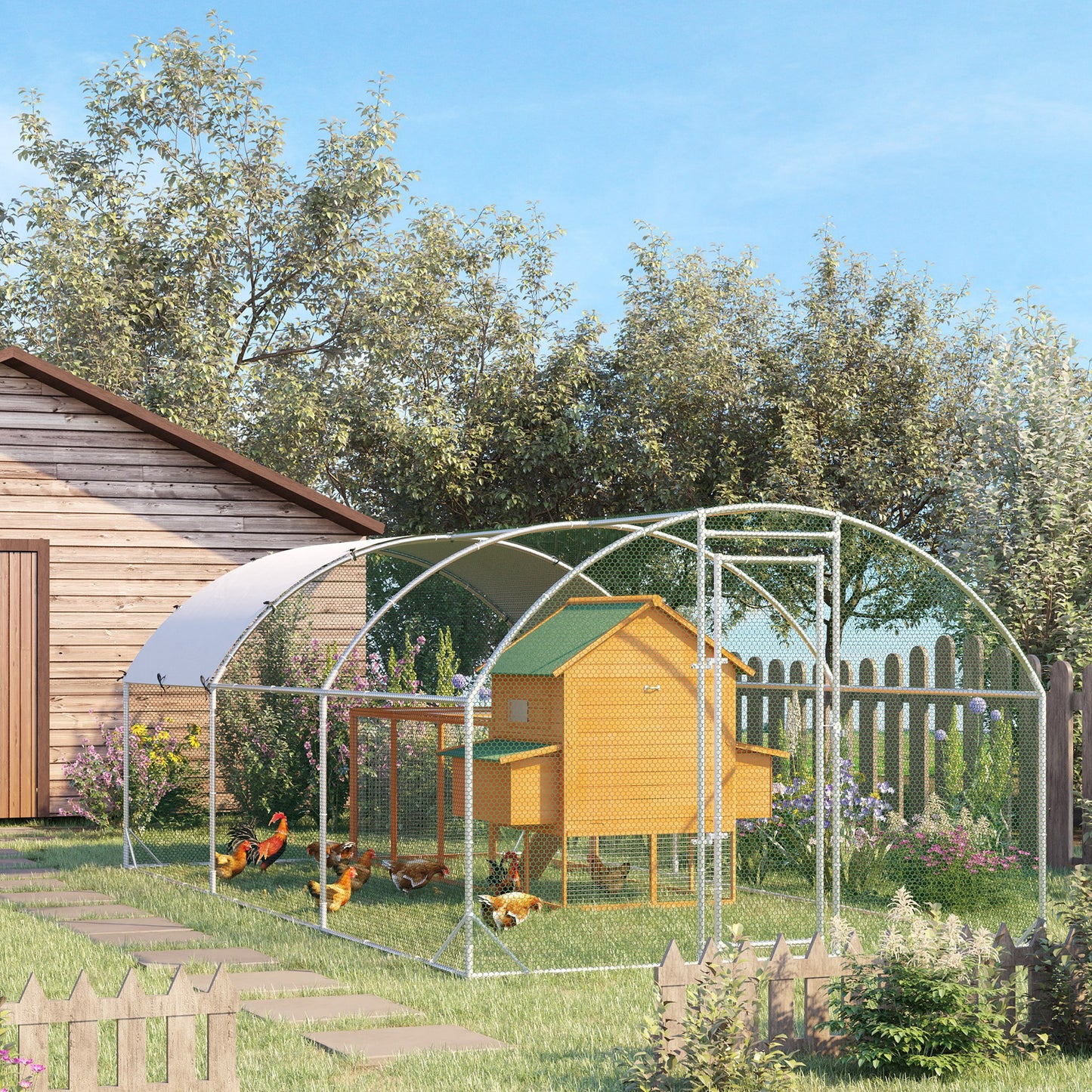 Large Galvanised Chicken Coop with Cover 5.7x2.8x2m Outdoor for Hens - Silver Grey