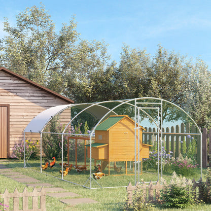 Large Galvanised Chicken Coop with Cover 5.7x2.8x2m Outdoor for Hens - Silver Grey