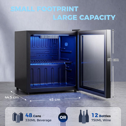50L Drinks Fridge, 48 Can Under Counter Freestanding Beer Fridge with LED Light