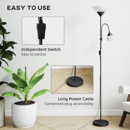 LED Floor Lamp for Living Room, 180cm Tall Standing Lamp, Mother and Child Uplighter with Adjustable Gooseneck, Black