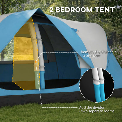 Camping Tent for 6 Man with 2000mm Water Resistant Rainfly and Carry Bag for Fishing Hiking Festival, Sky Blue