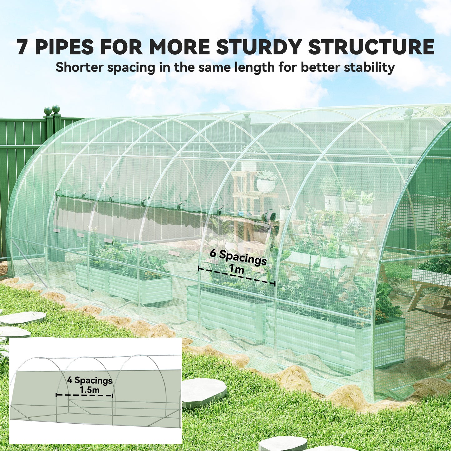 Large Polytunnel Walk In Greenhouse, Plant Gardening Tunnel Green House with Metal Hinged Door