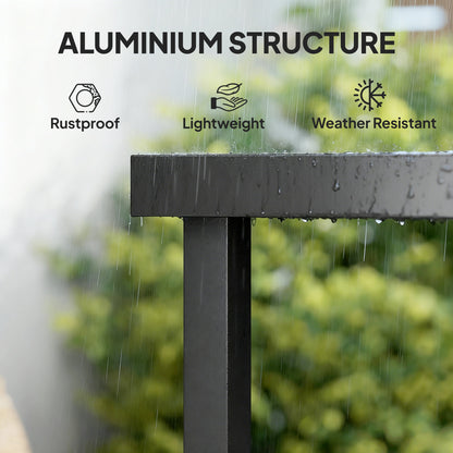 Aluminium Outdoor Garden Dining Table for 8 People, Faux Wood Top, for Garden, Patio, 190 x 90 x 74cm, Black