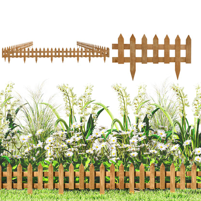 Pack of 12 Wooden Border Fences, Garden Fixed Picket Fence for Lawn Edging, Flowerbed, 60L x 1D x 34H cm, Brown
