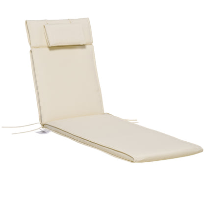 Garden Sun Lounger Cushion Replacement Soft Sunbed Reclining Chair Relaxer Pad with Pillow, Cushion ONLY - Cream White