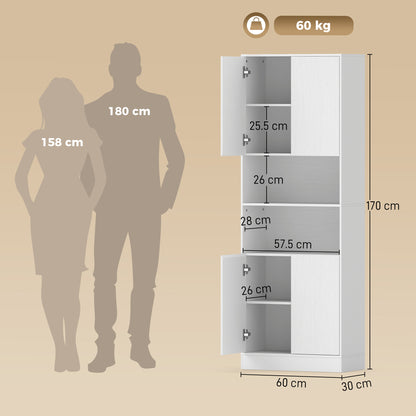 170 cm Kitchen Pantry Cabinet, Freestanding Storage Cabinet with Soft-Close Hinges, White Wood Effect