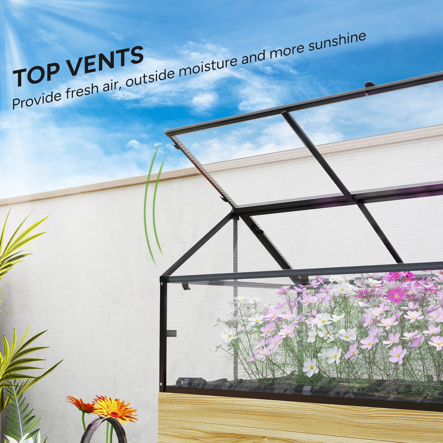 60 x 120cm Raised Garden Bed with Wooden Base - Natural