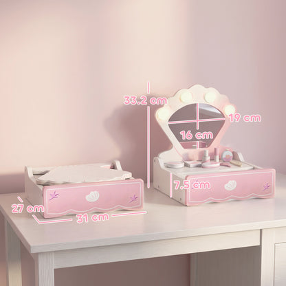 Kids Vanity Table, Portable Dressing Table with Lights, Mirror, Drawer, Accessories, Gift for 3-6 Years
