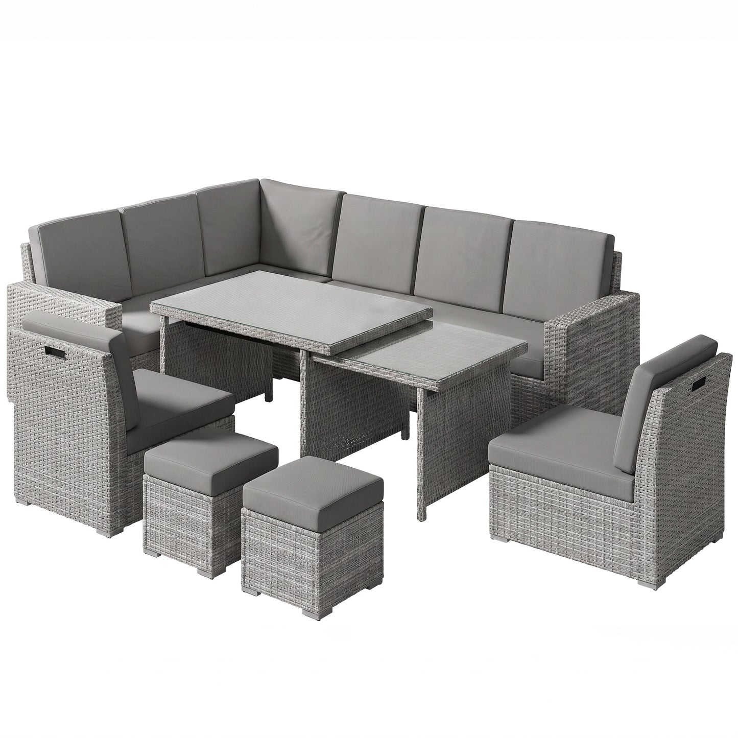 Seven-Piece Rattan Garden Sofa Set, with Expanding Table - Light Grey