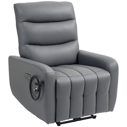 Electric Recliner Armchair with USB + Type C Charge Port, Phone Holder, PU Leather Reclining Chair with Adjustable Leg Rest