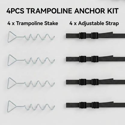 4Pcs Trampoline Anchor Kit, 32 cm Galvanised Trampoline Stakes, Spiral Ground Anchors with Triangle Head, Straps