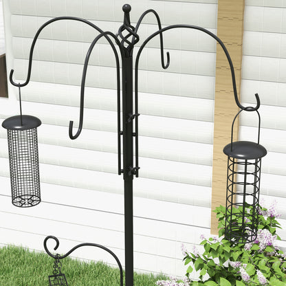 Bird Feeding Station Kit, Wild Bird Feeder Pole with 6 Hooks, 4 Hanging Feeders for Peanuts, Seed, Fat Balls, for Garden