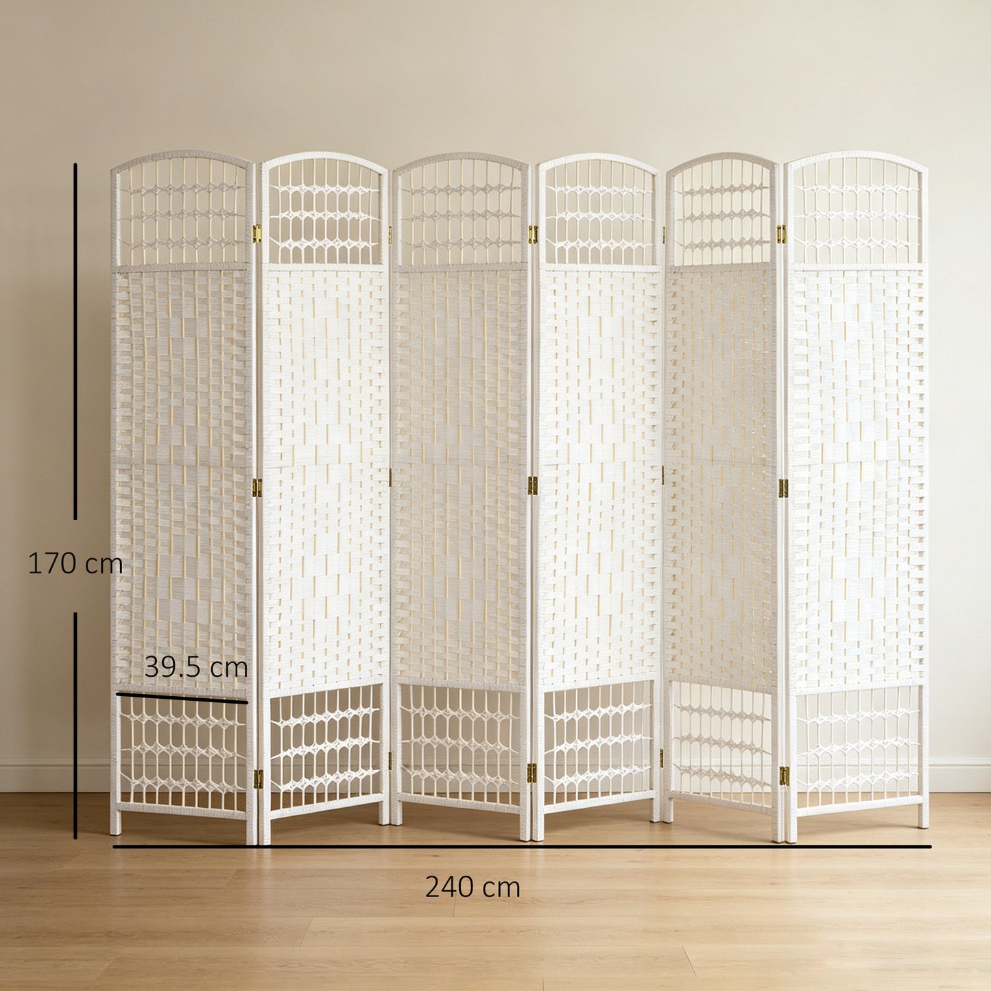 6 Panel Folding Room Divider, Privacy Screen, Paravent Partition Separator for Living Room, Bedroom, White