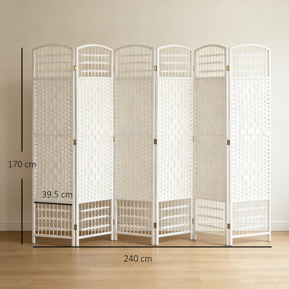 6 Panel Folding Room Divider, Privacy Screen, Paravent Partition Separator for Living Room, Bedroom, White