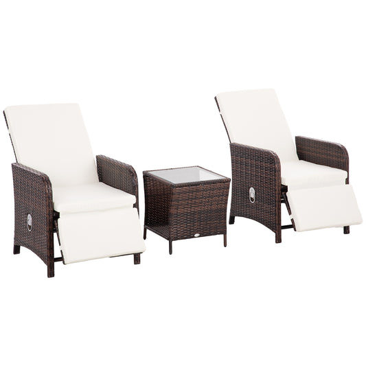 3 Pieces Rattan Bistro Set Balcony Furniture with Cushions, Storage Function - Cream White