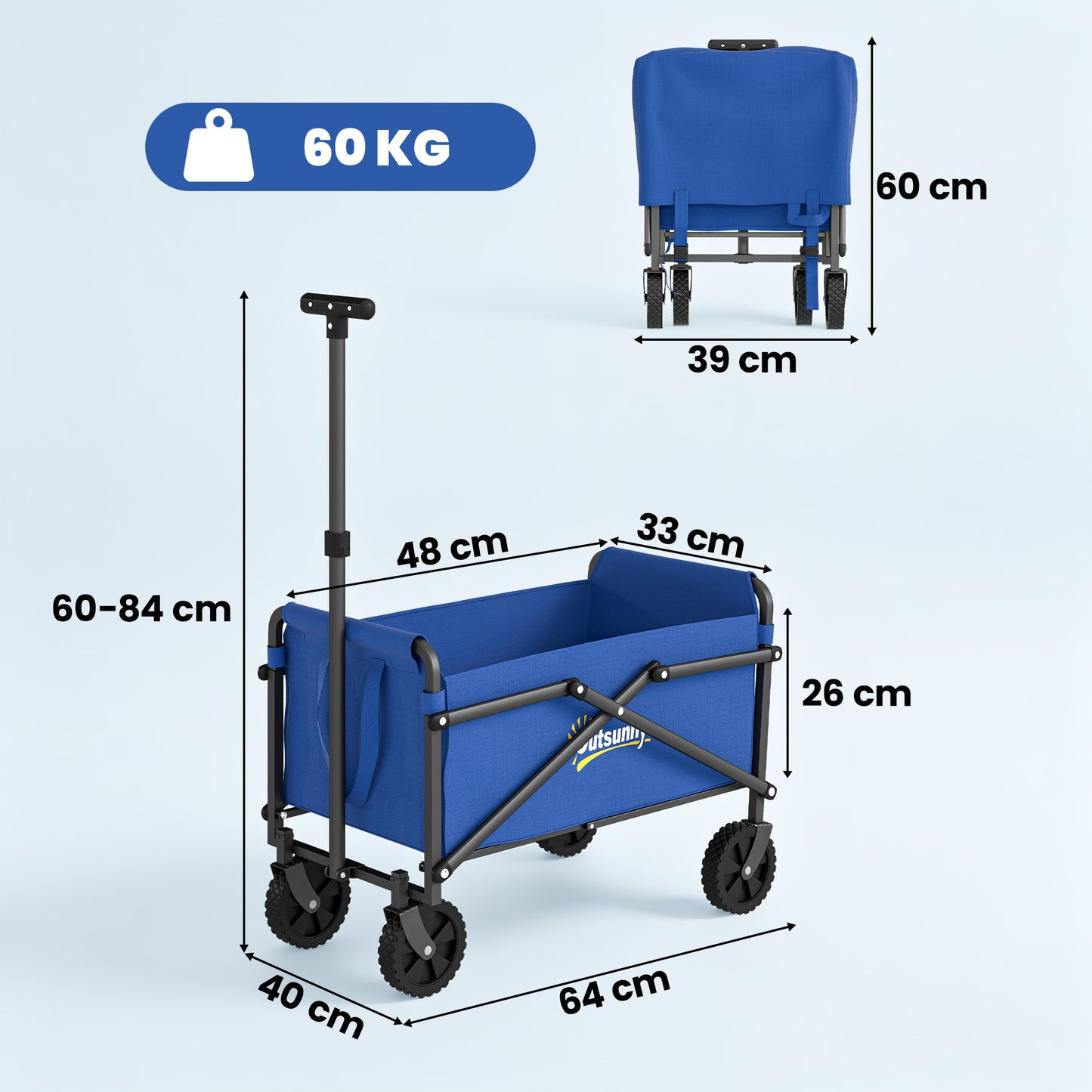 62L Festival Trolley on Wheels, Portable Small Folding Trolley Cart