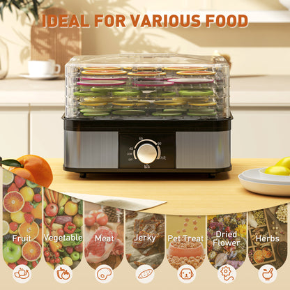 5 Tier Food Dehydrator, 245W Stainless Steel Food Dryer Machine with Adjustable Temperature for Drying Fruit, Meat