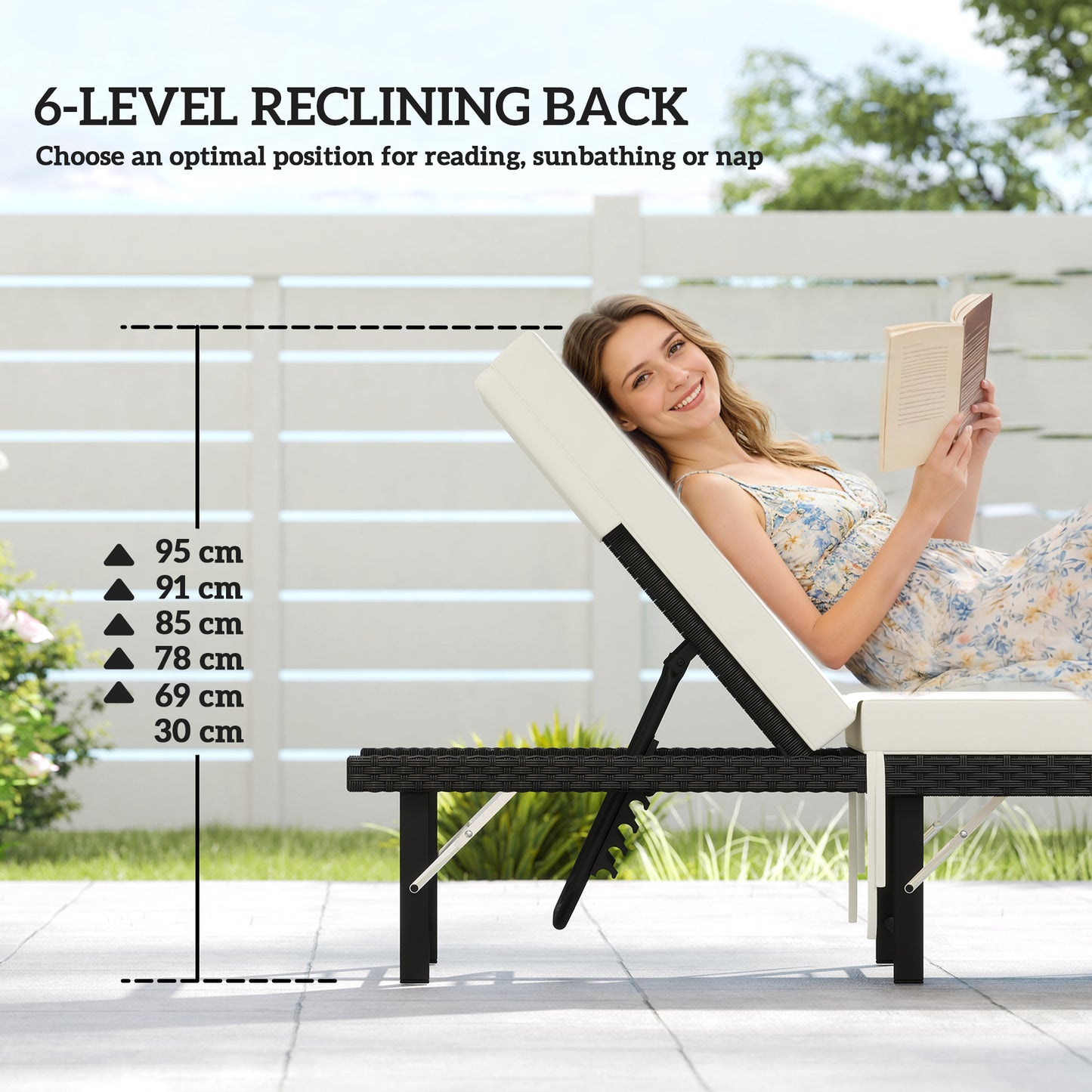 Single Folding Rattan Sun Lounger, with Cushion - Black
