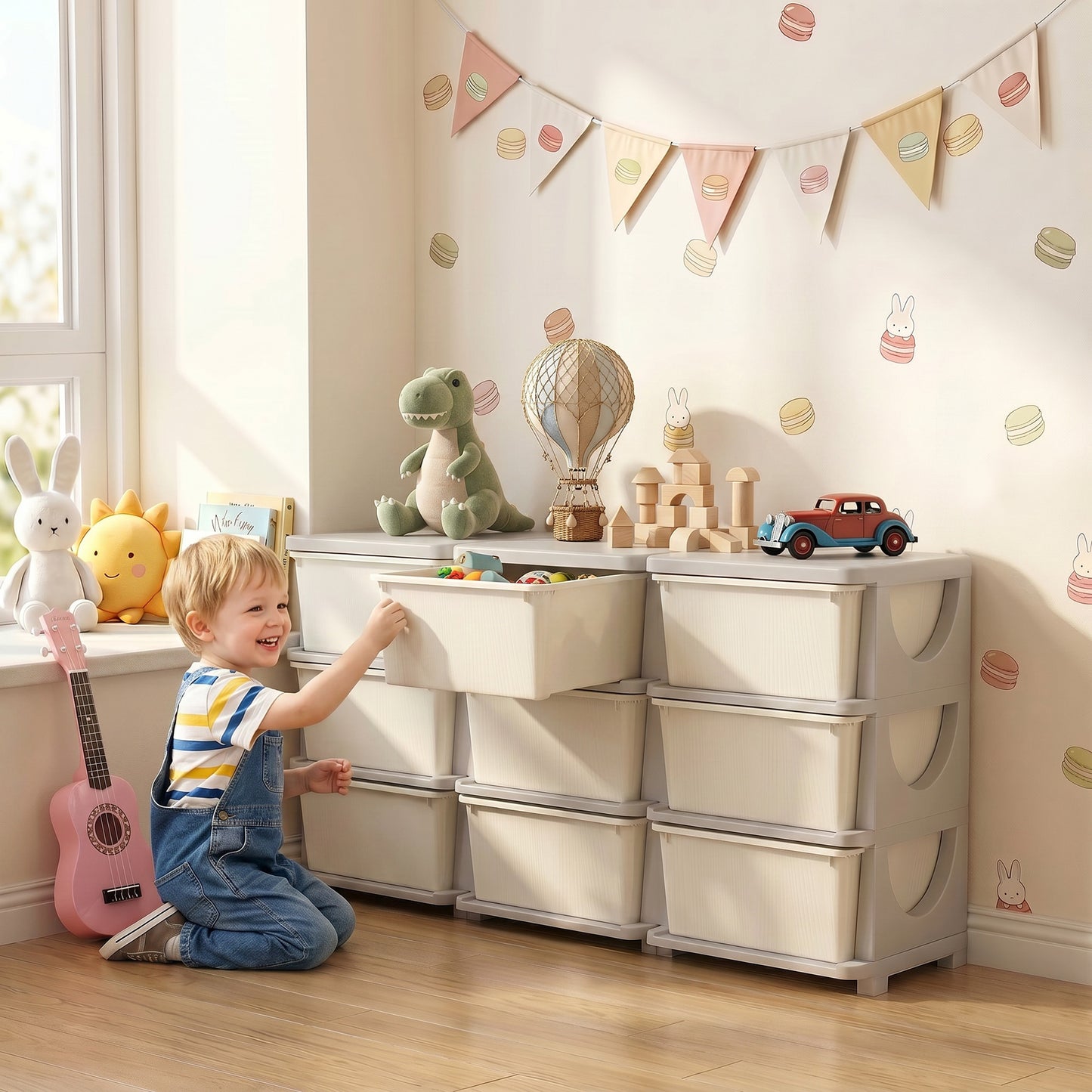 Kids Storage Unit, with Nine Drawers - Cream