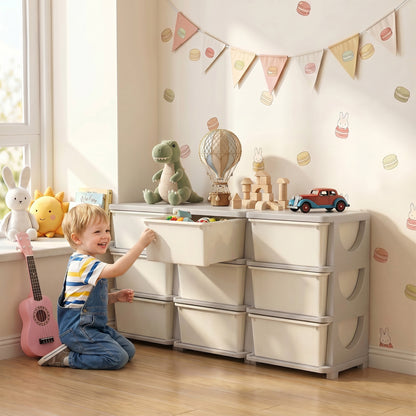 Kids Storage Unit, with Nine Drawers - Cream