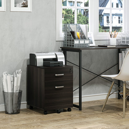 2-Drawer Locking Office Filing Cabinet w/ 5 Wheels Rolling Storage Hanging A4 Cupboard Home Organisation Black Wood Grain