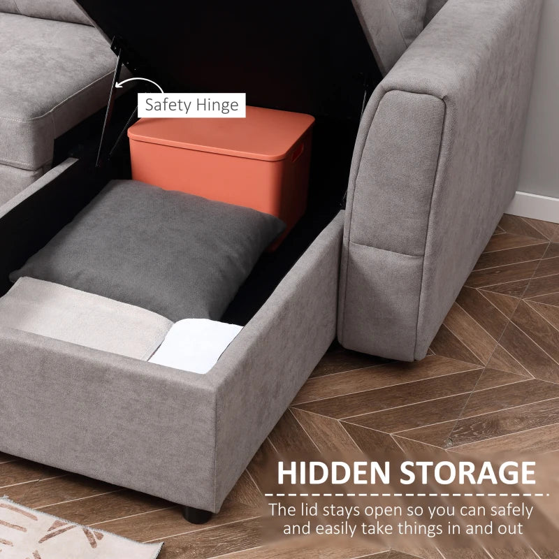 Linen Look L-Shape Sofa Bed with Lift up Storage Section