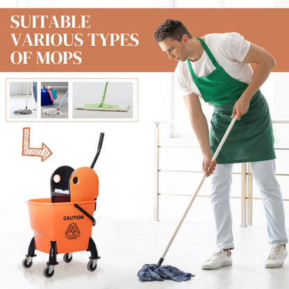 25L Mop Bucket, with Wringer, Wheels and Handle - Orange