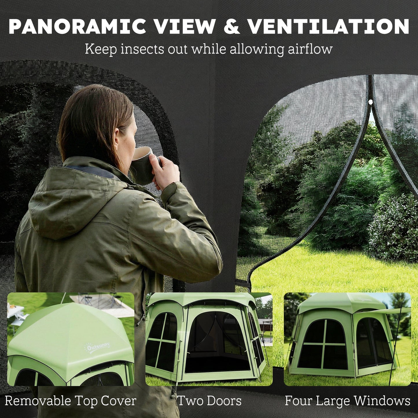 Pop Up Tent 3000mm Waterproof Instant Camping Tent 3-4 Person with 2 Doors 4 Windows Green