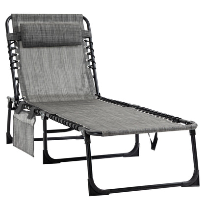 Portable Sun Lounger, Folding Camping Bed Cot, Reclining Lounge Chair 5-position Adjustable Backrest with Side Pocket