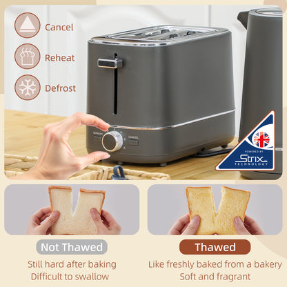 Kettle and Toaster Set, 1.7L 3000W Fast Boil Kettle & 2 Slice Toaster Kitchen Set with 6 Level Browning Controls, Defrost