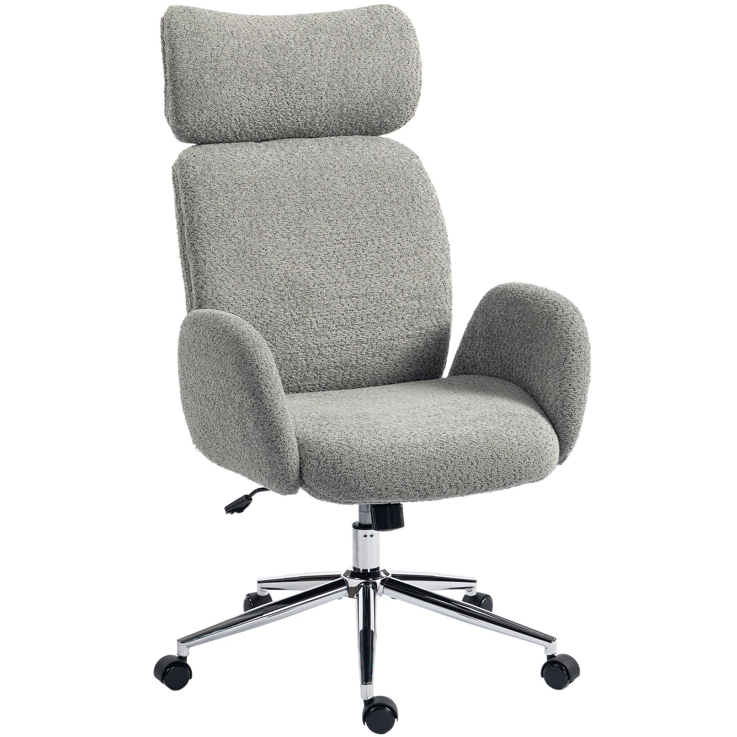 Office Chair with Adjustable Headrest, Spring Pack, Curved Line, Boucle Fabric - Charcoal Grey