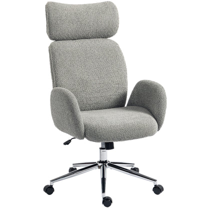 Office Chair with Adjustable Headrest, Spring Pack, Curved Line, Boucle Fabric - Charcoal Grey