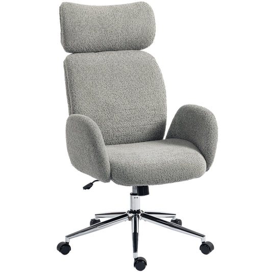 Office Chair with Adjustable Headrest, Spring Pack, Curved Line, Boucle Fabric - Charcoal Grey