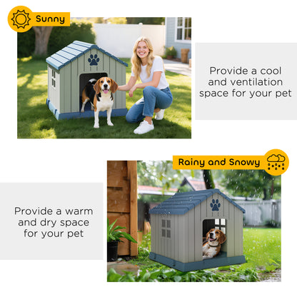 Dog Kennel Outdoor for Medium Dogs, Waterproof Plastic Dog House for Garden, Patio, 85 x 79 x 82 cm, Grey