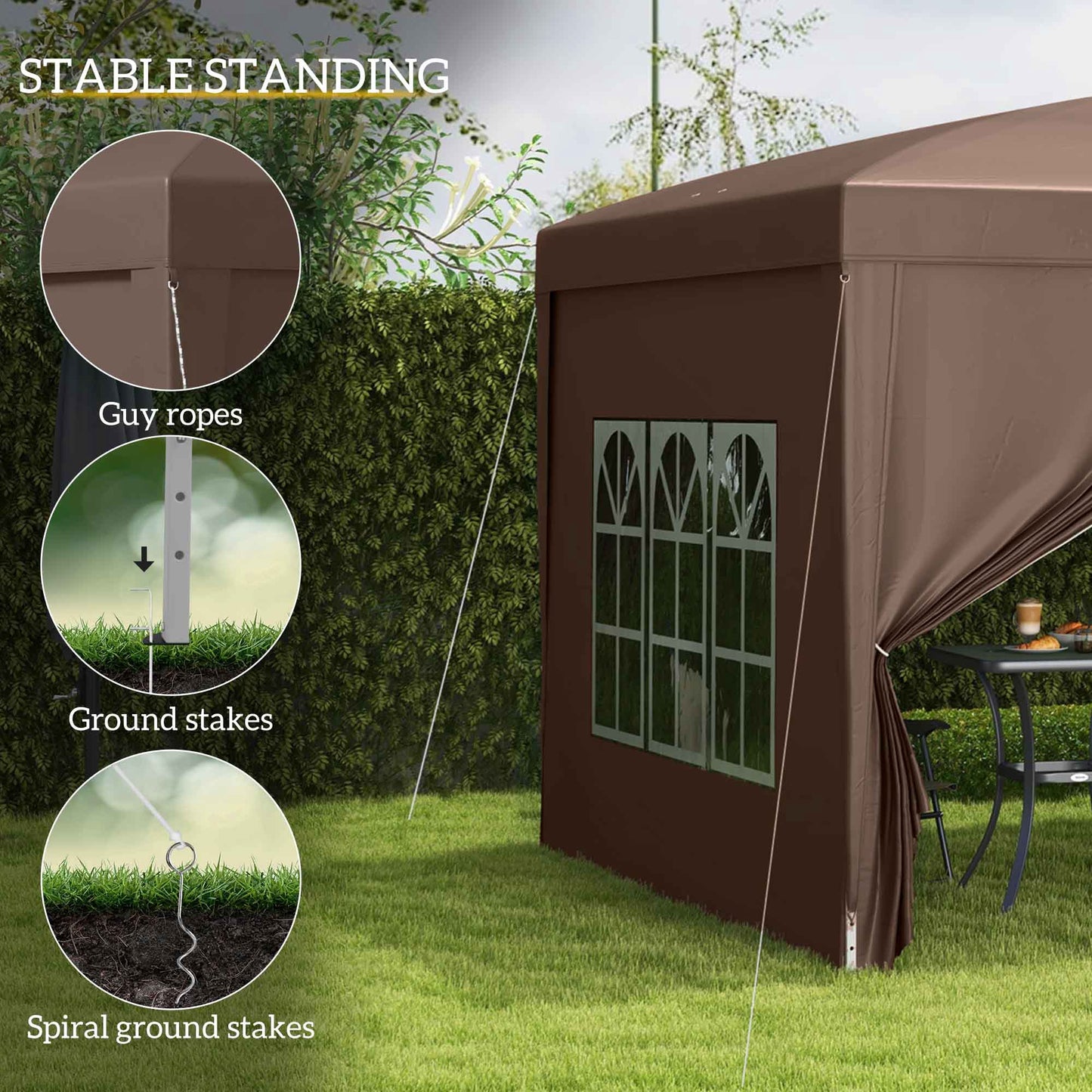 3x3(m) Pop-Up Gazebo, with Curtain Walls and Windows, Coffee